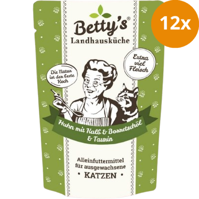 Bettys Landhausküche Katze FB Huhn & Kalb mit Borretschöl 100 g