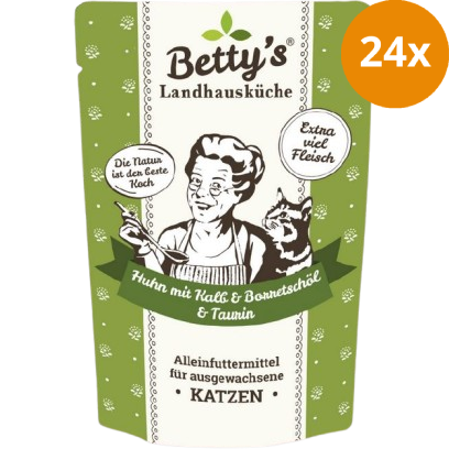 Bettys Landhausküche Katze FB Huhn & Kalb mit Borretschöl 100 g