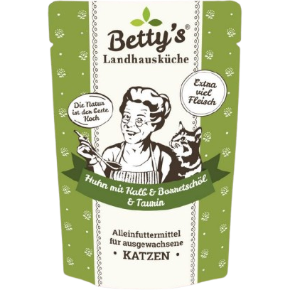 Bettys Landhausküche Katze FB Huhn & Kalb mit Borretschöl 100 g