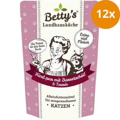 Bettys Landhausküche Katze FB Rind pur mit Borretschöl 100 g