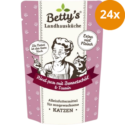 Bettys Landhausküche Katze FB Rind pur mit Borretschöl 100 g