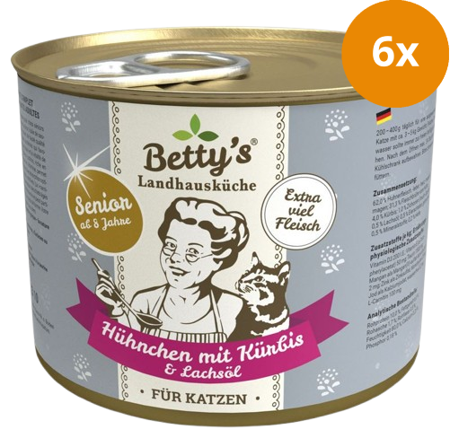 Bettys Landhausküche Katze Dose Senior Hühnchen mit Kürbis & Lachsöl 200 g