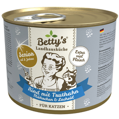 Bettys Landhausküche Katze Dose Senior Rind mit Truthahn, Möhrchen & Lachsöl 200 g