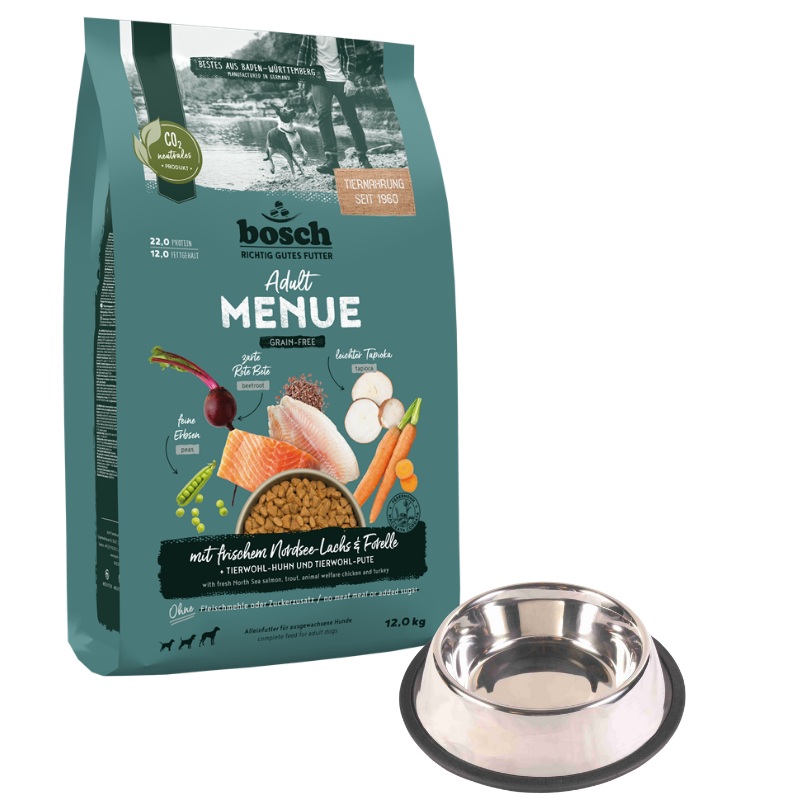 bosch HPC MENUE Adult Nordsee-Lachs 12 kg + GRATIS TRIXIE Napf