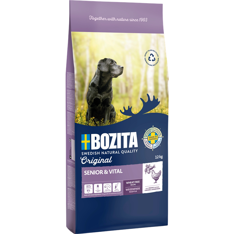 Bozita Original Adult Senior 12 kg & 2 x GRATIS Bozita Snacks (Elch, Lamm)