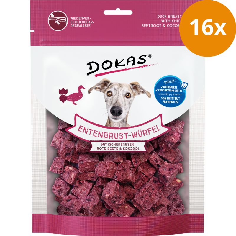 DOKAS Entenbrust-Würfel Kichererbsen, Rote Beete & Kokosöl 150 g | Hundesnack