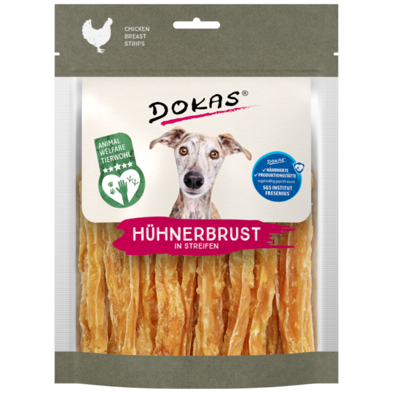 DOKAS Hühnerbrust in Streifen 170 g | Hundesnack