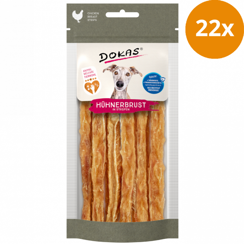 DOKAS Hühnerbrust in Streifen 50 g | Hundesnack