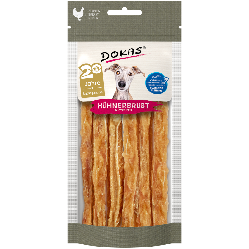 DOKAS Hühnerbrust in Streifen 50 g | Hundesnack