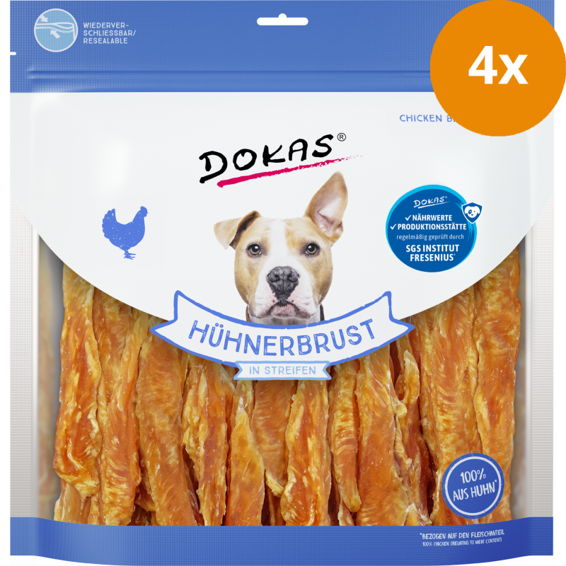 DOKAS Hühnerbrust in Streifen 900 g | Hundesnack