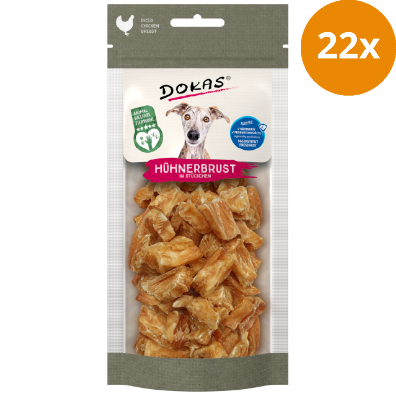 DOKAS Hühnerbrust in Stücken 50 g | Hundesnack