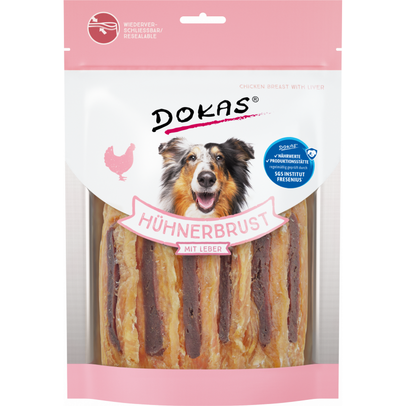 DOKAS Hühnerbrust mit Leber 220 g | Hundesnack