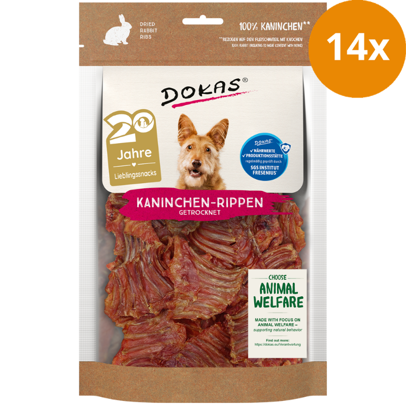 DOKAS Kaninchen Rippen getrocknet 100 g | Hundesnack