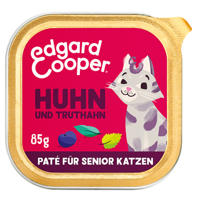 Edgard & Cooper Paté Senior Freilaufhuhn und Freilauftruthahn mit Blaubeeren, Nesselblättern und Sal