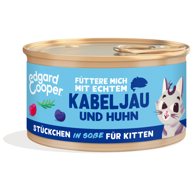 Edgard & Cooper Stückchen in Soße Adult MSC-Kabeljau und Freilaufhuhn mit Blaubeeren, Cranberrys 85g