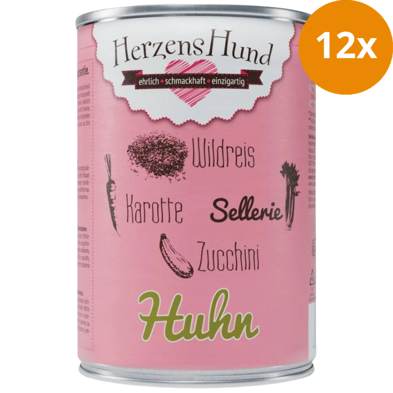 Herzenshund Huhn mit Wildreis, Karotte, Sellerie, Zucchini, Leinöl 400 g