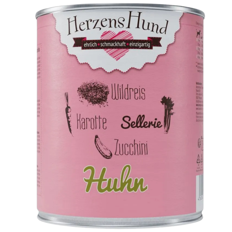 Herzenshund Huhn mit Wildreis, Karotte, Sellerie, Zucchini, Leinöl 800 g