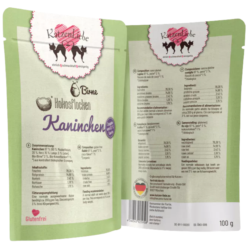 Katzenliebe Kaninchen mit Bio-Birne & Bio-Kokosflocken PB 100 g