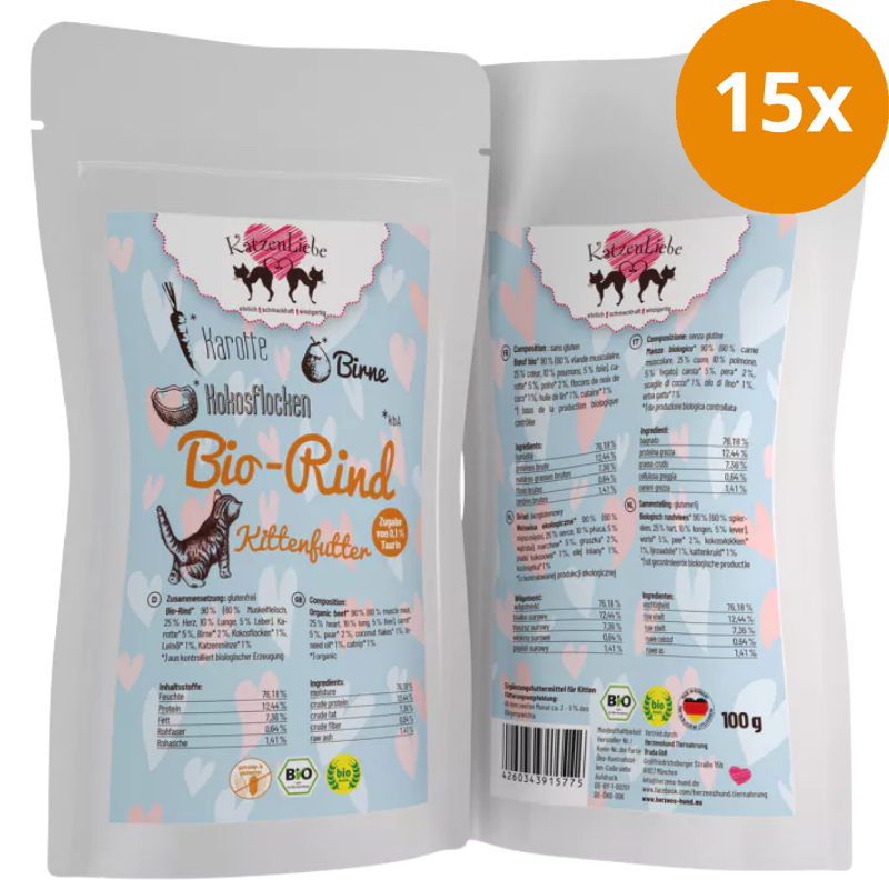 Katzenliebe Kitten Bio-Rind mit Bio-Karotte PB 100 g