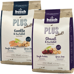 Kombipaket bosch HPC Plus Adult Strauß & Kartoffel 2,5 kg & bosch HPC Plus Adult Forelle & Kartoffel 2,5 kg