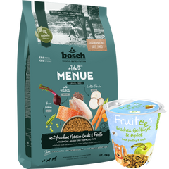 Kombipaket bosch HPC MENUE Adult Nordsee-Lachs + GRATIS bosch Fruitees frisches Geflügel & Apfel