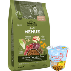 Kombipaket bosch HPC MENUE Adult Rind + GRATIS bosch Fruitees frisches Geflügel & Mango